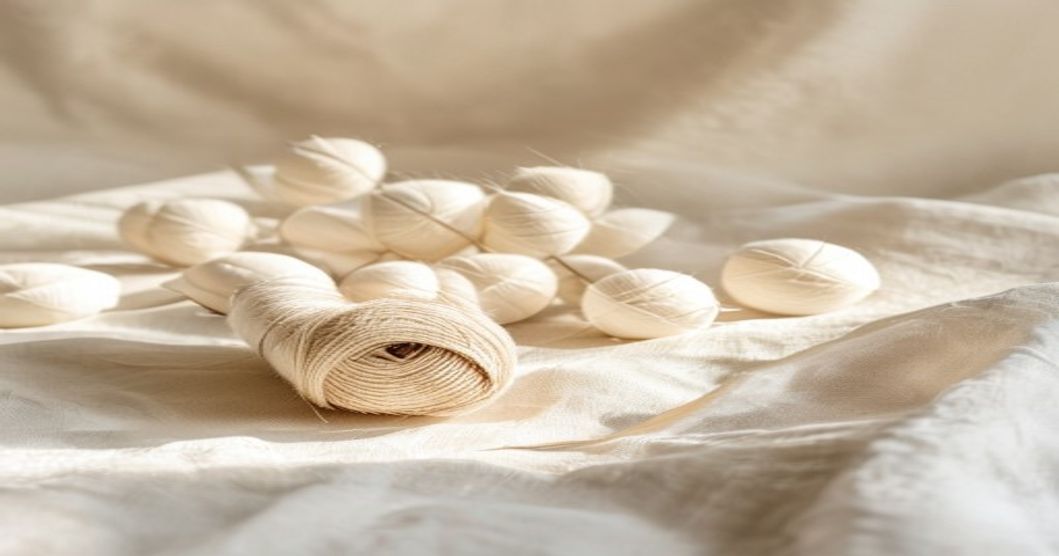 Raw Giza long-staple cotton bolls on linen surface, Egyptian wholesale supply concept
